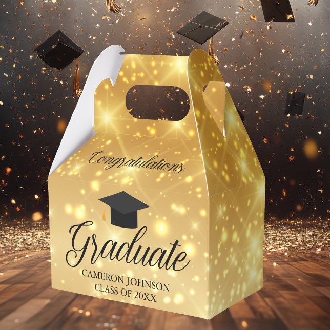Gold Sparkle Graduate Chic Graduation Party Favor Boxes (Creator Uploaded)