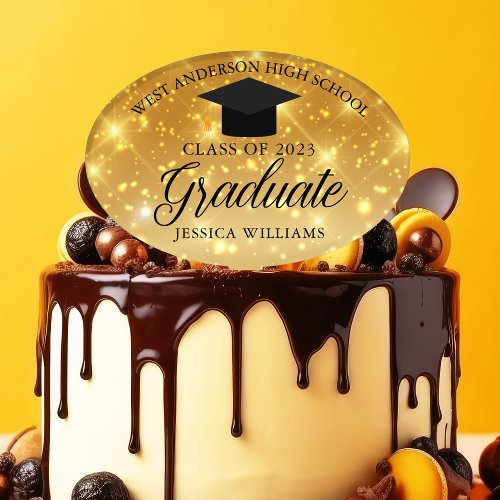 Gold Sparkle Graduate Custom 2024 Graduation Party Cake Topper