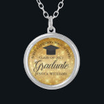 Gold Sparkle Graduate Custom Chic 2023 Graduation Silver Plated Necklace<br><div class="desc">Elegant faux gold sparkle graduation necklace gift for a high school or college graduate with your custom school name and class in the center. Personalize this chic,  modern graduation accessory.</div>