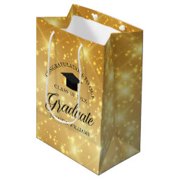 Gold Sparkle Graduate Custom Chic 2024 Graduation Medium Gift Bag