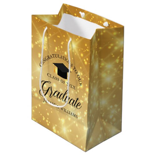 Gold Sparkle Graduate Custom Chic 2024 Graduation Medium Gift Bag