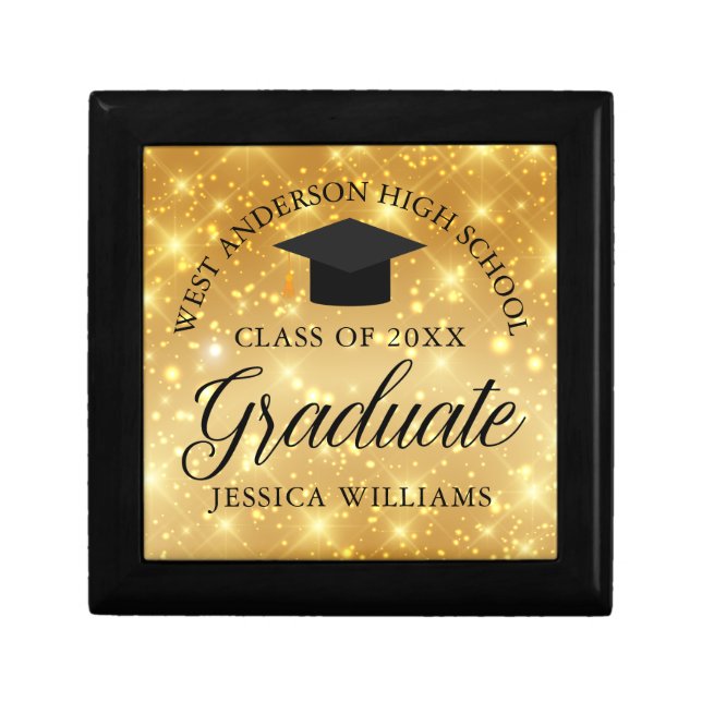 Gold Sparkle Graduate Custom Chic 2025 Graduation Gift Box (Front)