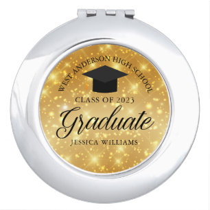Gold Sparkle Graduate Custom Chic 2026 Graduation Compact Mirror
