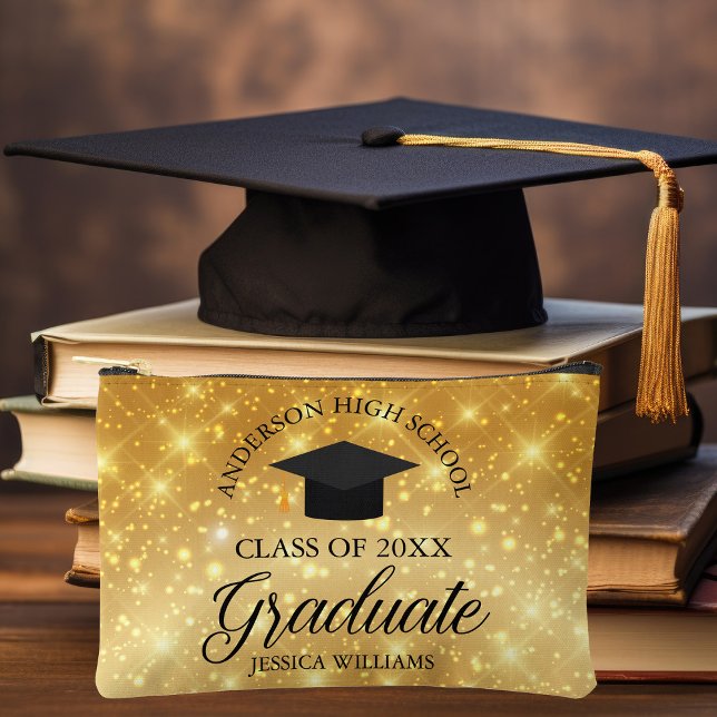 Gold Sparkle Graduate Custom Graduation Gift Accessory Pouch (Creator Uploaded)