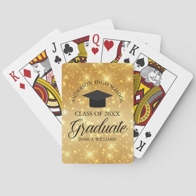 Gold Sparkle Graduate Custom Graduation Gift Poker Cards (Back)