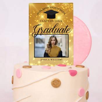 Gold Sparkle Graduate Photo Chic Custom Graduation Cake Topper by epicdesigns at Zazzle