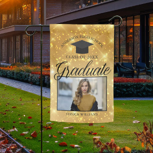 Gold Sparkle Graduate Photo Chic Custom Graduation Garden Flag