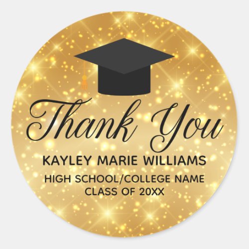 Gold Sparkle Graduate Thank You Graduation Party Classic Round Sticker