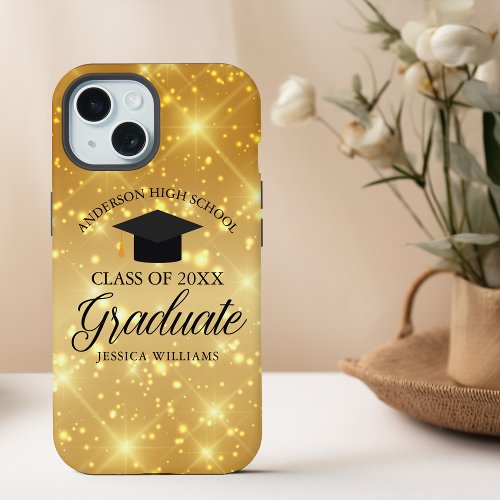 Gold Sparkle Graduation Chic Custom 2024 Graduate iPhone 15 Case