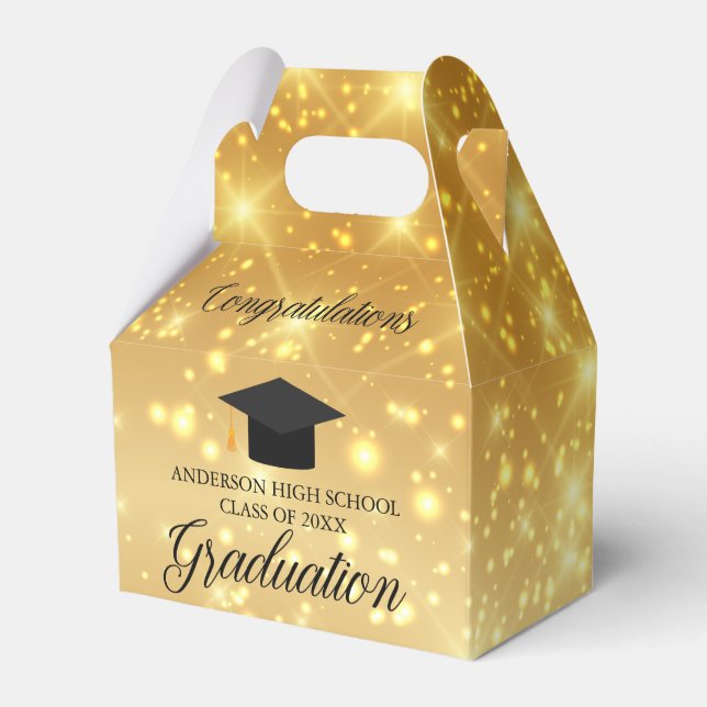 Gold Sparkle Graduation Chic Custom 2024 Party Favor Boxes (Front Side)