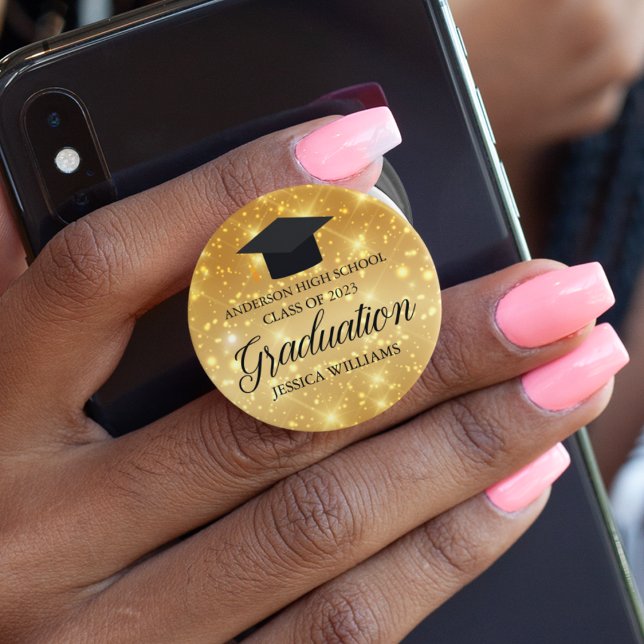 Gold Sparkle Graduation Chic Custom Graduate Gift PopSocket (Creator Uploaded)