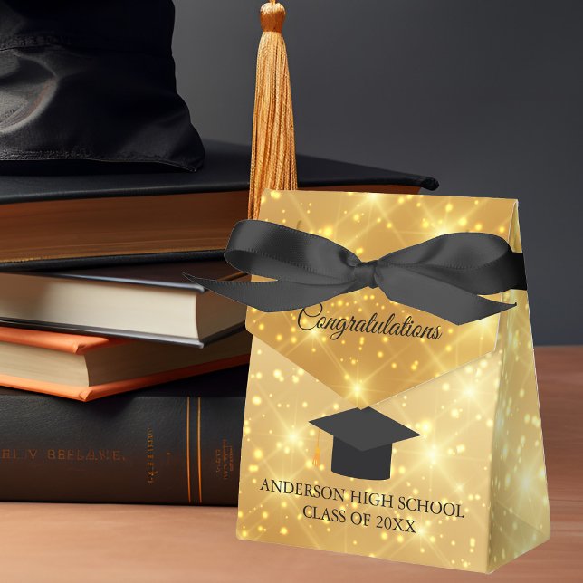 Gold Sparkle Graduation Chic Custom Party Favor Boxes (Creator Uploaded)