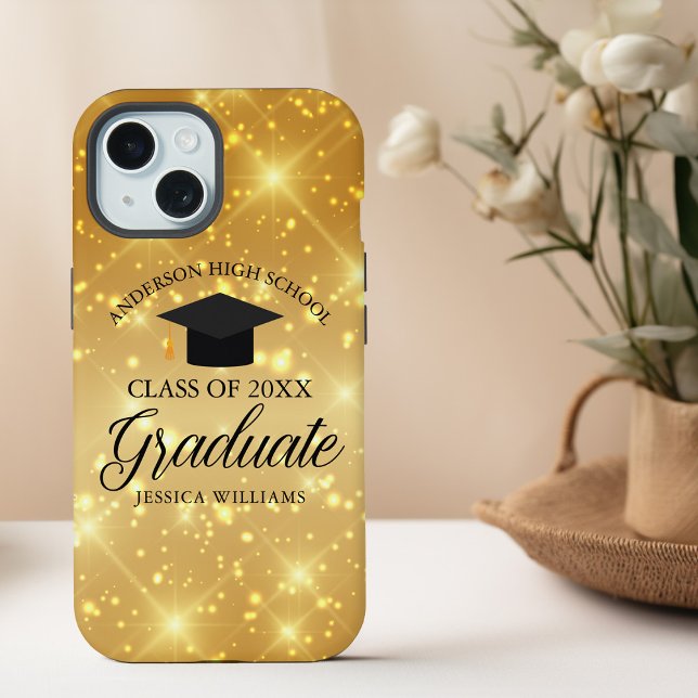 Gold Sparkle Graduation Chic Customized Graduate iPhone 15 Case (Creator Uploaded)