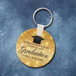Gold Sparkle Graduation Chic Customized Keychain
