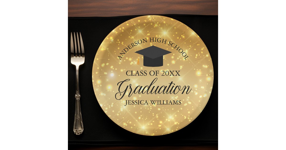 Gold Sparkle Graduation Custom Glam 2026 Party Paper Plates | Zazzle