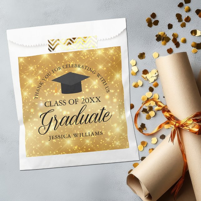 Gold Sparkle Graduation Party Chic Custom Favor Bag (Creator Uploaded)