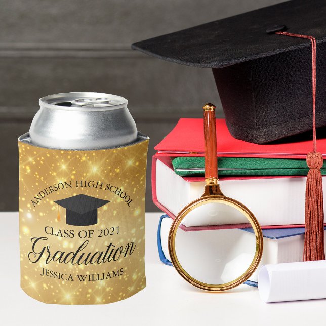 Gold Sparkle Graduation Party Personalized 2026 Can Cooler (Creator Uploaded)
