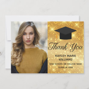 Gold Sparkle Graduation Photo Chic 2024 Graduate Thank You Card