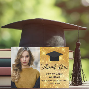 Gold Sparkle Graduation Photo Chic 2026 Graduate Thank You Card