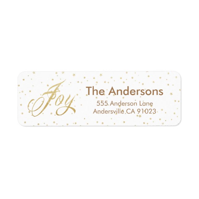 Gold Sparkle Joy Christmas Address Labels (Front)