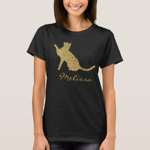 Gold Sparkle Kitty Cat Personalized T-Shirt
