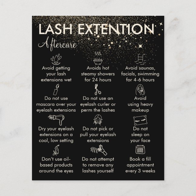 Gold Sparkle Lash Extension Aftercare Budget Flyer