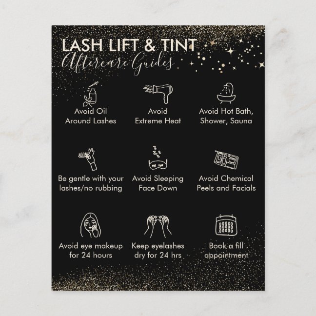 Gold Sparkle Lash Lift Tint aftercare Budget Flyer