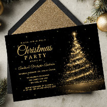 Gold Sparkle Light Tree Christmas Party Invitation