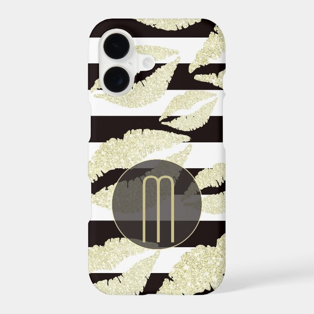 Gold Sparkle Lips Monogram Iphone Case (Back)
