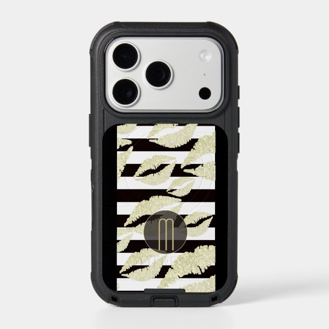 Gold Sparkle Lips Monogram Otterbox iPhone Case (Back)