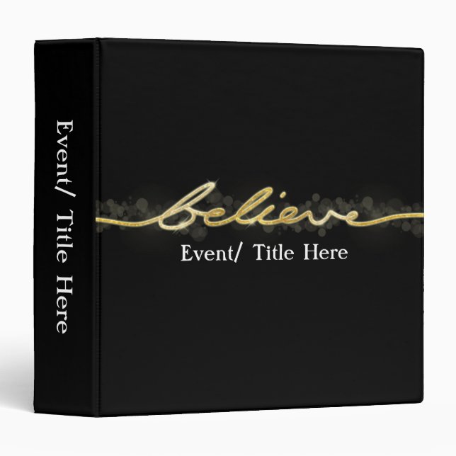 Gold Sparkle Look Bokeh Believe Christmas Binder (Front/Spine)