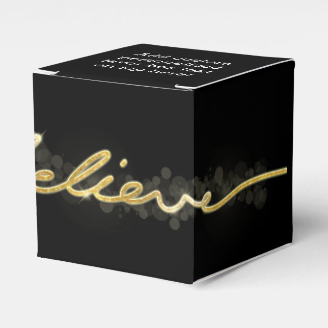 Gold Sparkle Look Bokeh Believe Christmas Favor Boxes (Front Side)