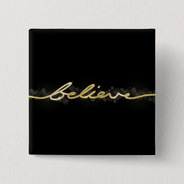 Gold Sparkle Look Bokeh Believe Christmas Pinback Button (Front)