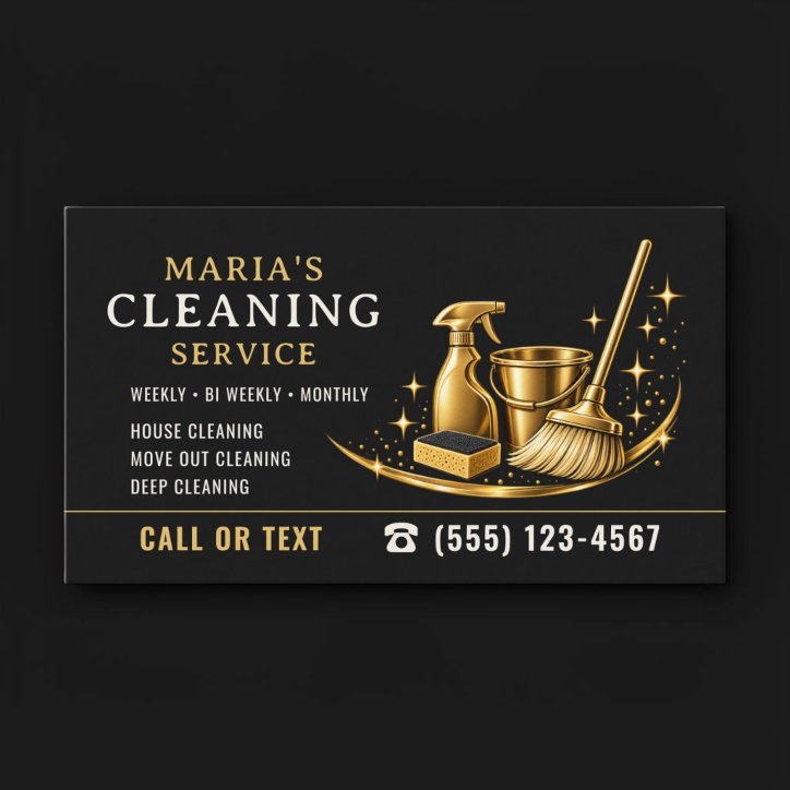 Gold Sparkle Maid House Cleaning Service Business Card