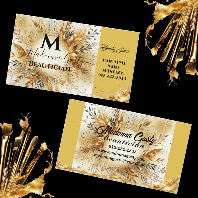 Gold Sparkle Monogram Floral Beauty Professional Business Card (Gold Sparkle Monogram Floral Beauty Professional Business Card)