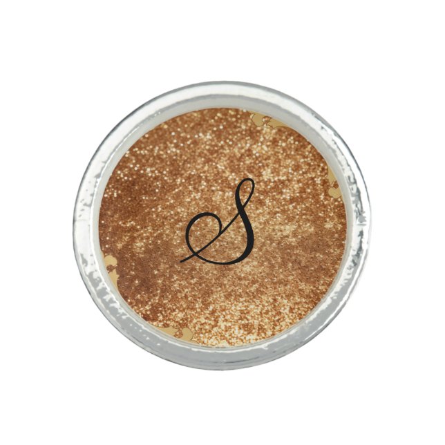 Gold Sparkle Monogram  Ring (Front)