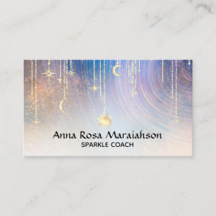 *~* Gold Sparkle Moon Sun Celestial Stars Rainbow Business Card