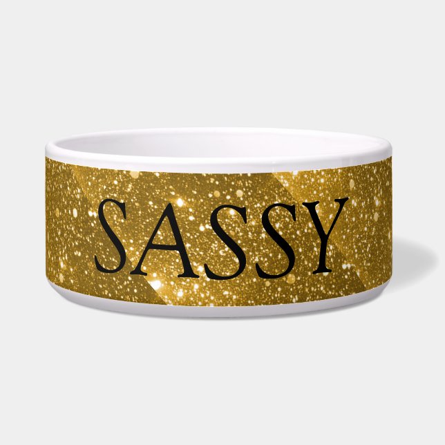 Gold Sparkle Personalized Pet Food - Water Bowl (Front)