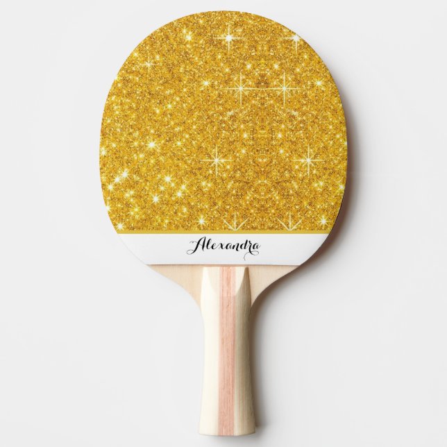 Gold Sparkle Personalized Ping Pong Paddle (Front)