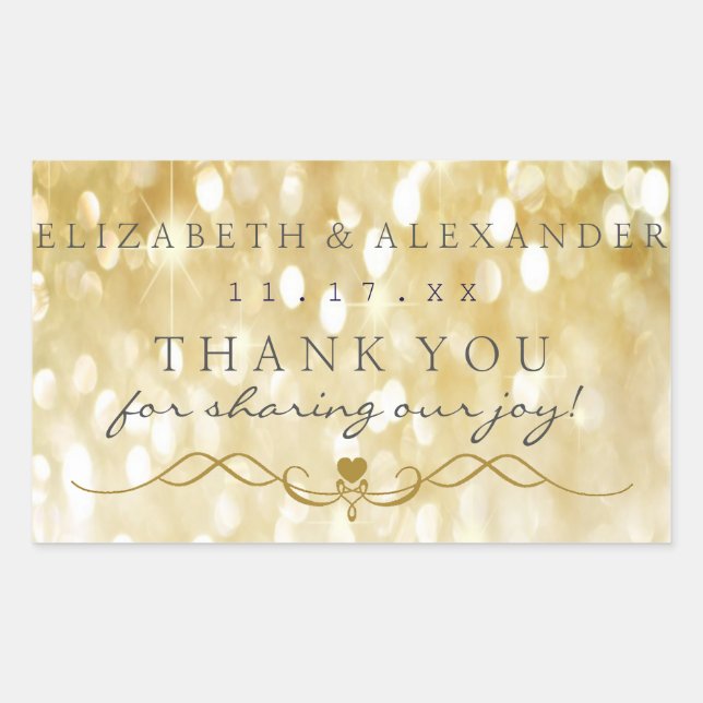 Gold Sparkle Personalized Thank You Wedding Rectangular Sticker (Front)