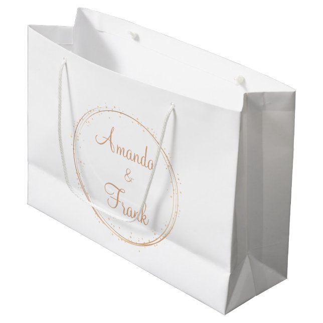 Gold Sparkle Personalized Wedding Large Gift Bag (Front Angled)