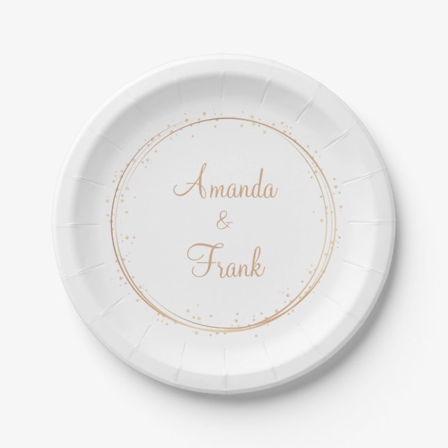Gold Sparkle Personalized Wedding Paper Plates (Front)