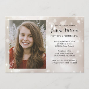 Gold Sparkle Photo First Holy Communion Invitation