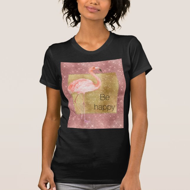 Gold Sparkle Pink Flamingo  T-Shirt (Front)