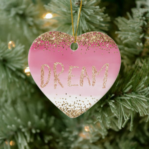 Gold Sparkle Pink Ombre Glitter Dream Ceramic Ornament