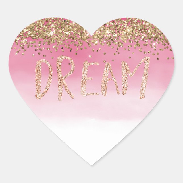 Gold Sparkle Pink Ombre Glitter Dream   Heart Sticker (Front)