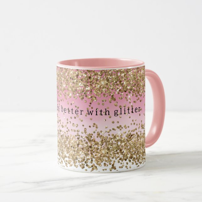 Gold Sparkle Pink Ombre Glitter Quote Mug (Front Right)