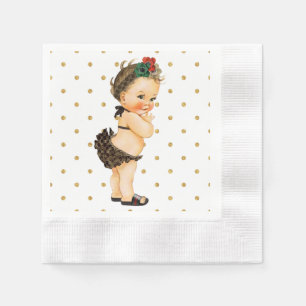 Gold Sparkle Polka Dot Paper Napkin Vintage Baby