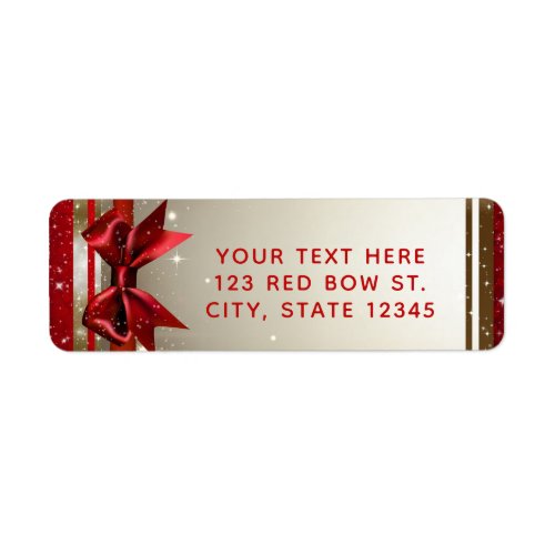 Gold Sparkle Red Bow Elegant Glam Holiday Party Label