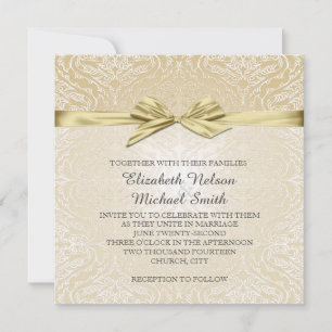 Gold Sparkle Ribbon Damask Wedding Invite
